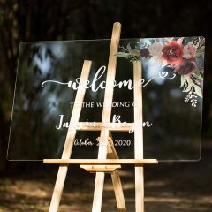 Floral Wedding Sign-Acrylic Welcome Sign Stunning Ivory and Purple Blue OG005