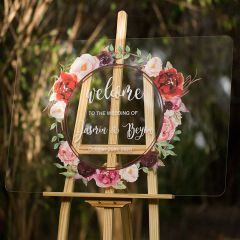 Custom Burgundy Wedding Sign-Acrylic Welcome Sign Marsala and Blush floral EWSG012